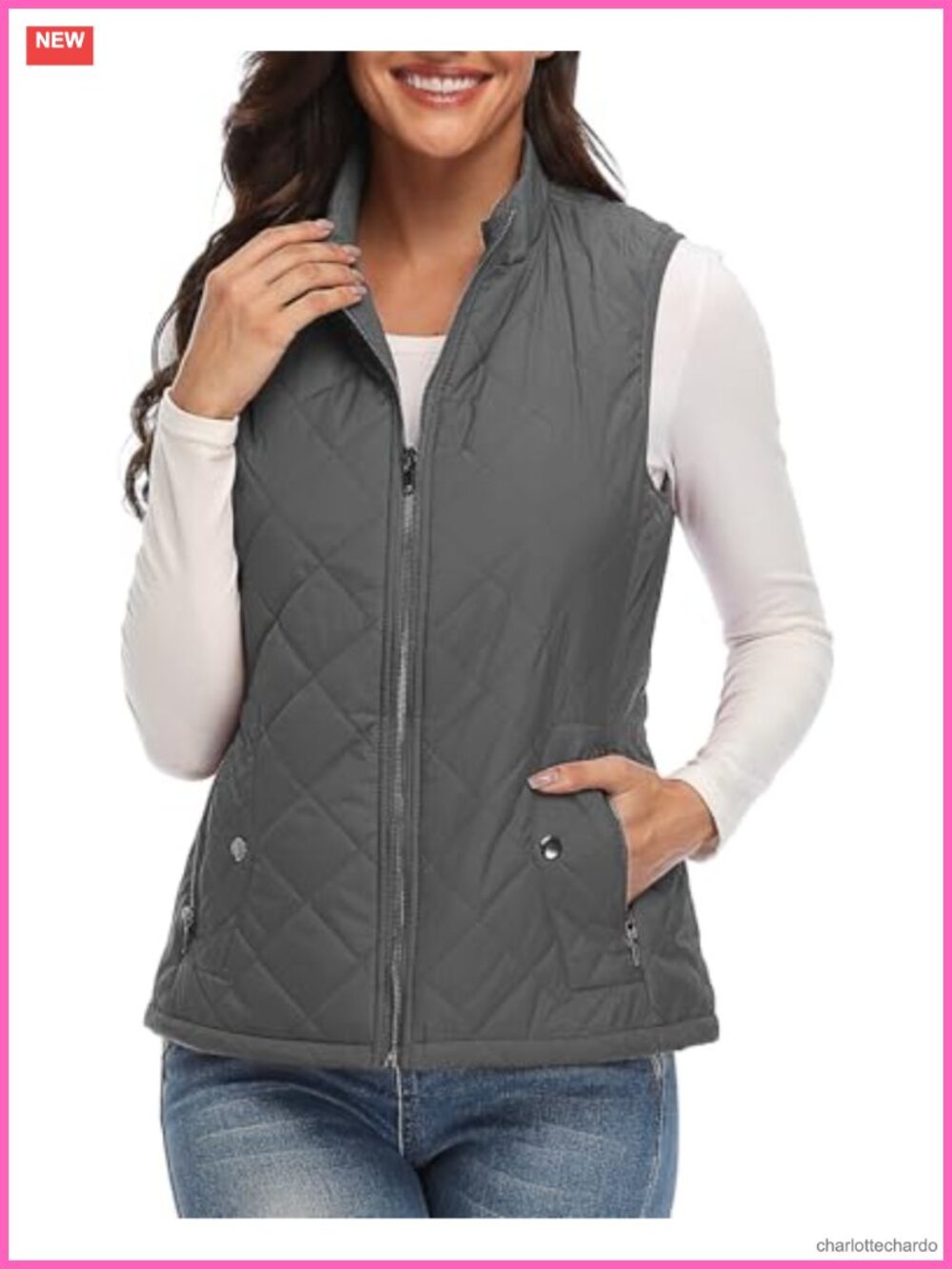 Women's Quilted Puffer Vest with 4 Pockets Lightweight Sleeveless
